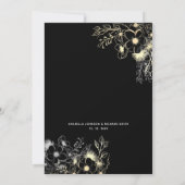 Boho Floral Gold Black and White Wedding Einladung (Rückseite)