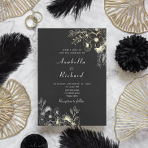 Boho Floral Gold Black and White Wedding