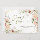 Boho Floral Gold Geometric Foliage Wedding Qr Code Save The Date (Vorderseite)