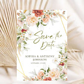 Boho Floral Gold Geometric Foliage Wedding Save The Date