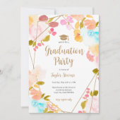 Boho Floral Gold Geometric Modern Photo Graduation Einladung (Vorderseite)