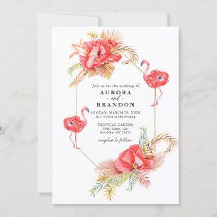 Boho Floral Gold Rahmen Flamingo Wedding Einladung