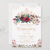 Boho Floral & Gold Tiara Quinceanera Einladung (Vorderseite)