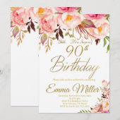 Boho Floral, Gold Überraschung 80. Geburtstag Einladung (Vorne/Hinten)