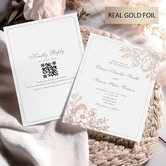 Boho Floral Gold Wedding Folieneinladung