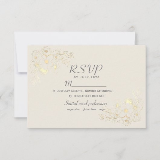Boho Floral Gold Wedding RSVP Card (Vorderseite)