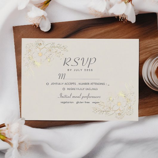 Boho Floral Gold Wedding RSVP Card Karte