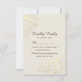 Boho Floral Gold Wedding RSVP Karte