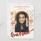 Boho Floral Graduate Foto Script Graduation Party Einladung (Vorderseite)