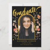 Boho Floral Graduate Foto Script Graduation Party Einladung (Vorderseite)