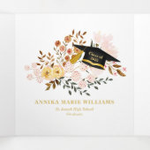 Boho Floral Graduate Multi Foto Dreifach Gefaltete Ankündigung (Innenseite Mitte)