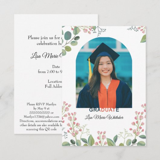 Boho Floral Graduation Party Invitation (Vorne/Hinten)