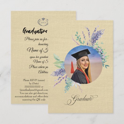 Boho Floral Graduation Party Invite Enclosure Karte (Vorne/Hinten)