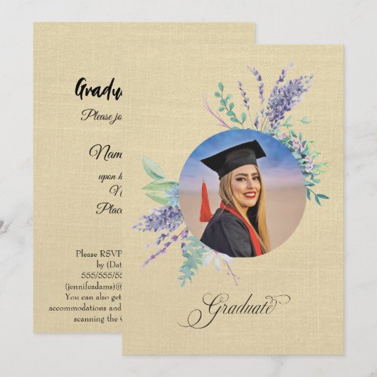 Boho Floral Graduation Party Invite Karte (Vorne/Hinten)