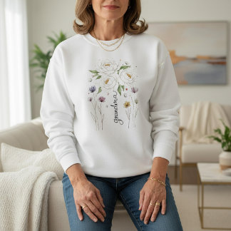 Boho Floral Grandma White Flower Mother’s Day Gift Sweatshirt