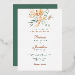 Boho Floral Green Gold Bronze Wedding Folieneinladung