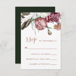 Boho Floral Green Moderne Skripthochzeit RSVP Karte