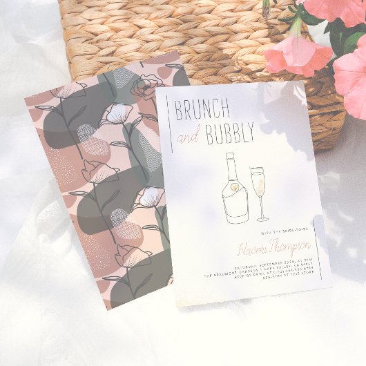 Boho Floral Green & Pink Champagne Brunch & Bubbly Einladung