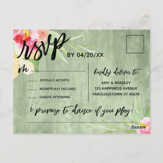 Boho Floral Green Rustic Wood Song Anfrage UAWG Postkarte (Rückseite)