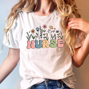 Boho Floral Groovy Geschenk für eine Krankenschwes T-Shirt