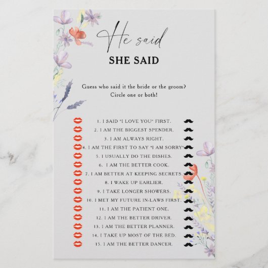 Boho Floral He sagte, sie sagte Brautparty (Vorderseite)