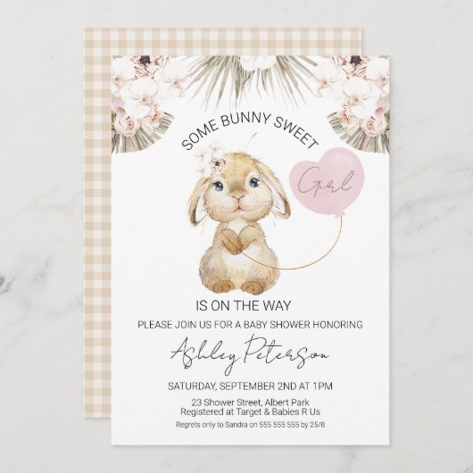 Boho Floral Heart Balloon Sonnen Babydusche Einladung (Vorne/Hinten)