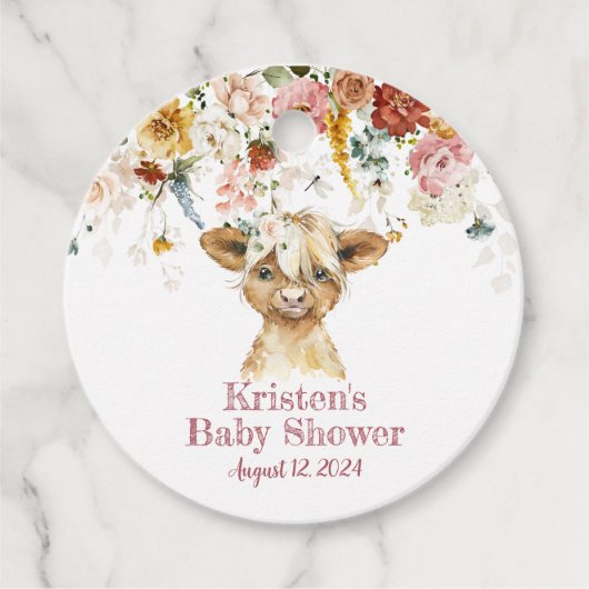 Boho Floral Highland Cow Geschenk Geschenkanhänger (Vorderseite)