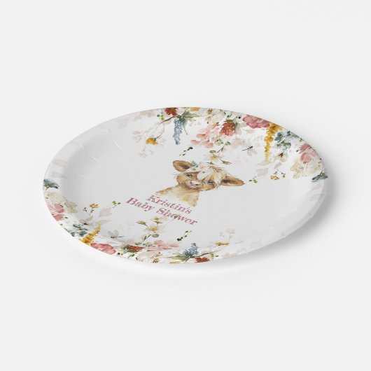 Boho Floral Highland Cow Pappteller (Schrägansicht)