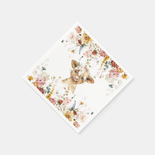 Boho Floral Highland Cow Serviette (Ecke)