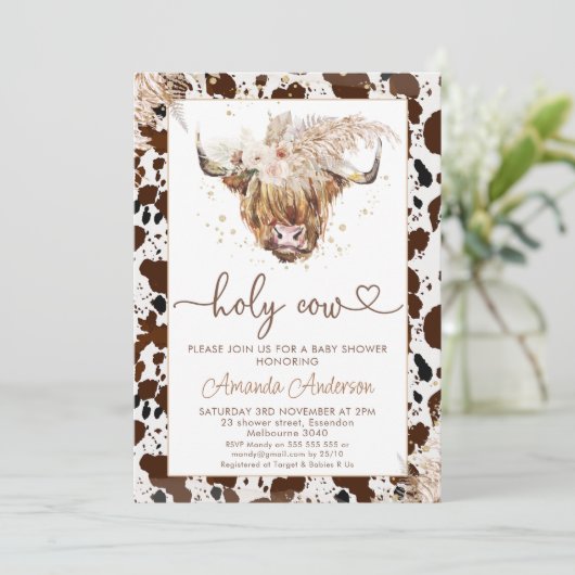Boho Floral Highland Heart Text Baby Dusche Einladung (Stehend Vorderseite)
