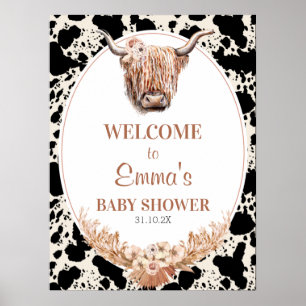 Boho Floral Highland Kuh Baby Dusche Begrüßungszei Poster