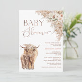 Boho Floral Highland Kuh Calf Baby Dusche Einladung (Stehend Vorderseite)