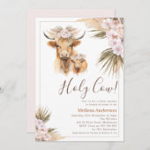 Boho Floral Highland Kuh Calf Baby Dusche Einladung (Vorne/Hinten)