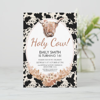 Boho Floral Highland Kuh Geburtstagseinladung Einladung