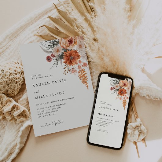 Boho Floral Hochzeit im Herbst Invite Einladung