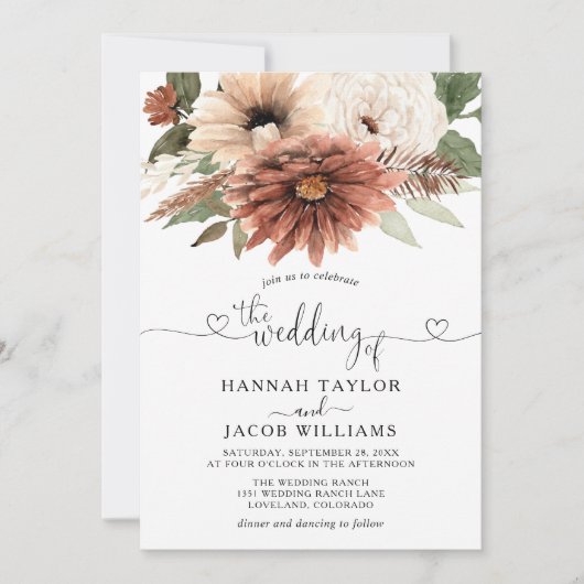 Boho Floral Hochzeit im Herbst QR Code UAWG Einladung (Vorderseite)