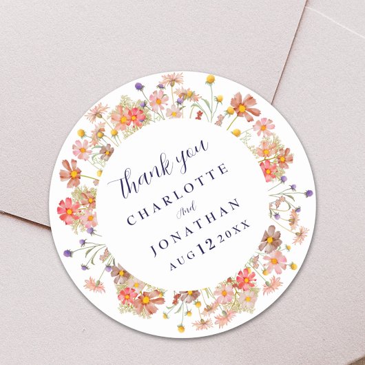 Boho Floral Hochzeit im Herbst Vielen Dank Runder Aufkleber