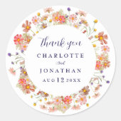 Boho Floral Hochzeit im Herbst Vielen Dank Runder Aufkleber (Vorderseite)