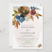 Boho Floral, Hochzeit von Marine & Rust Einladung (Vorderseite)