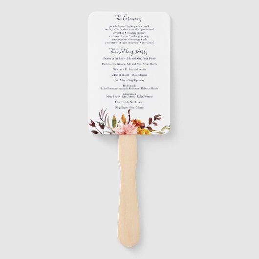 BOHO Floral Hochzeitsprogramm Fan Fächer (Rückseite)
