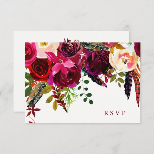 Boho Floral | Hochzeitsreaktion RSVP Karte (Vorne/Hinten)