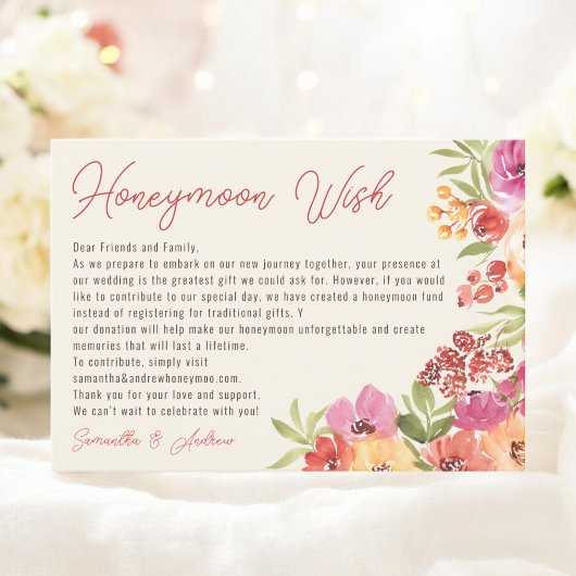 Boho Floral Honeymoon Fund Brautparty Begleitkarte