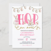 Boho Floral Hop on over Bunny Birthday Einladung (Vorderseite)