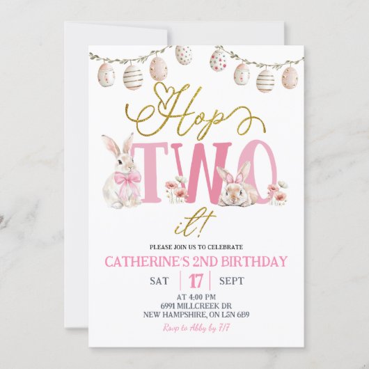 Boho Floral Hop Two It Birthday Einladung (Vorderseite)