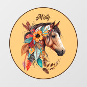 Boho Floral Horse Personalisiert Fensteraufkleber (Blatt)