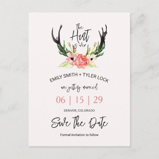 ©Boho Floral Hunt ist Save the Date vorbei Ankündigungspostkarte (Vorderseite)