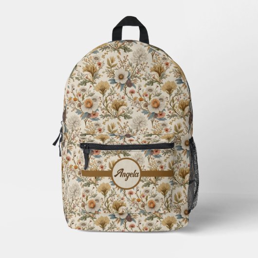 Boho Floral in Beige Bedruckter Rucksack (Vorderseite)