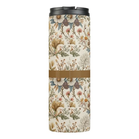 Boho Floral in Beige Thermosbecher (Rückseite)