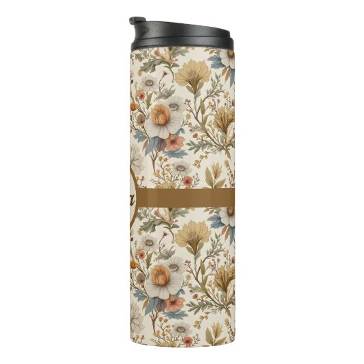 Boho Floral in Beige Thermosbecher (Nach rechts gedreht)