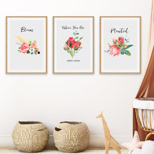 Boho Floral Kinderzimmer Personalisiert Name Gebur Bilderwand Sets